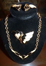 Vintage Trifari necklace, butterfly brooch, butterfly earrings