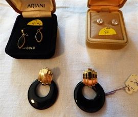 14K Gold earrings.  Top Right is CZ set in 14K 