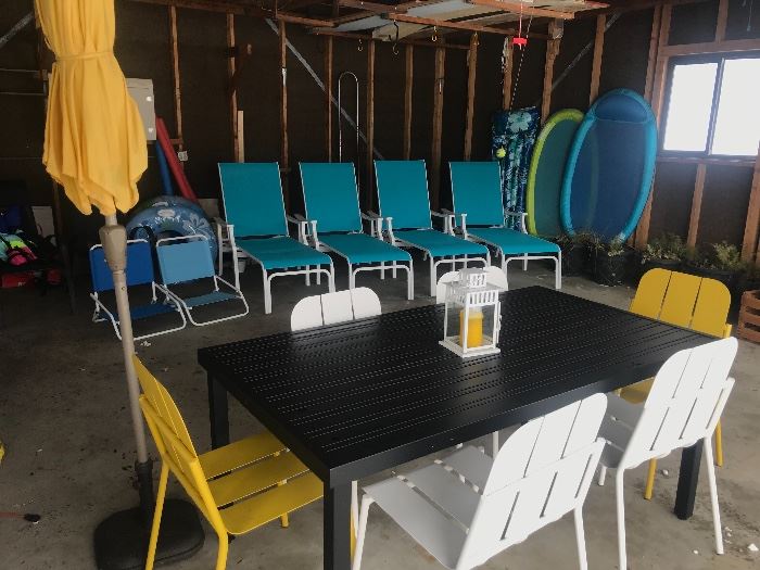 Heavy Duty Metal, Patio Set with 6 Chairs and umbrella
