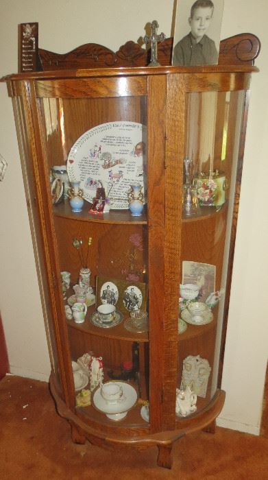 Antique Curio Cabinet With Hand Blown Glass