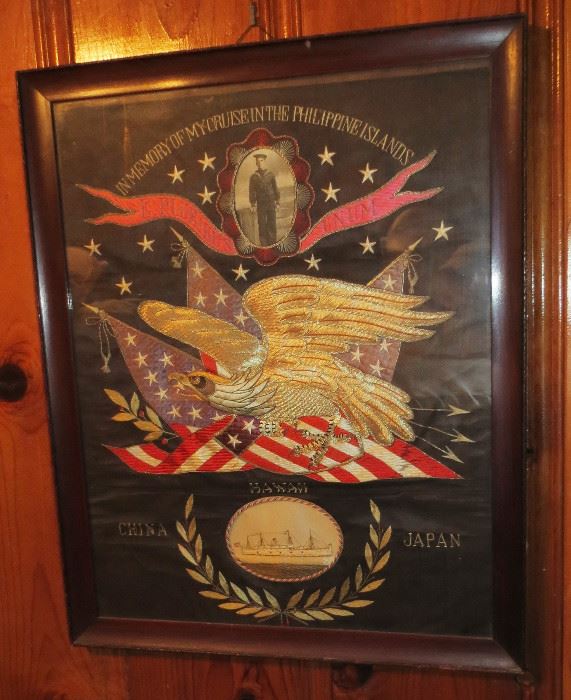 The Great White Fleet Silk Remembrance circa 1907-1909 in Honor Of The Us Great White Fleet Framed.