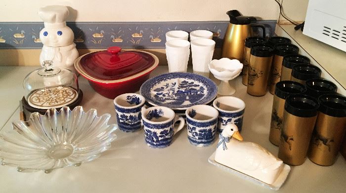 Some Great Vintage Pieces Included Milk Glass and Sectional Stoneware Plates & Cups by St.Louis Grill