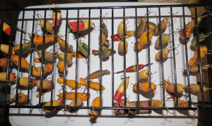 Just a peek at all the Antique Wooden Lures Available