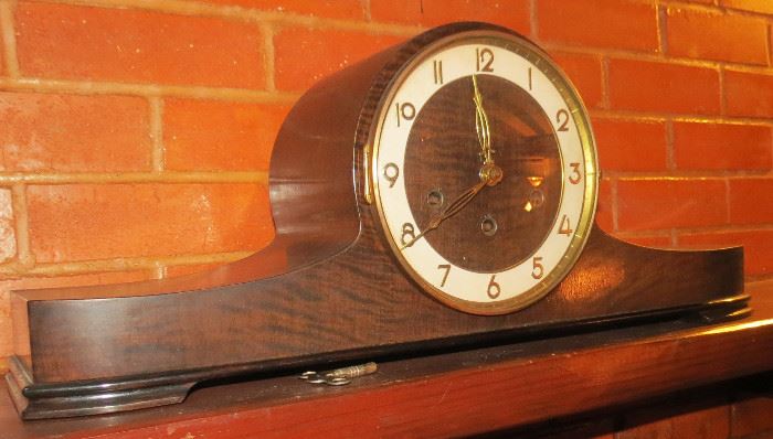 Antique Mantle Wind Clock Chimes on the quarter hour working perfectly.