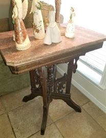 Mahogany, marble top side table