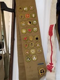 1940's Boy Scout uniform pieces , including sash with several collectible patches 