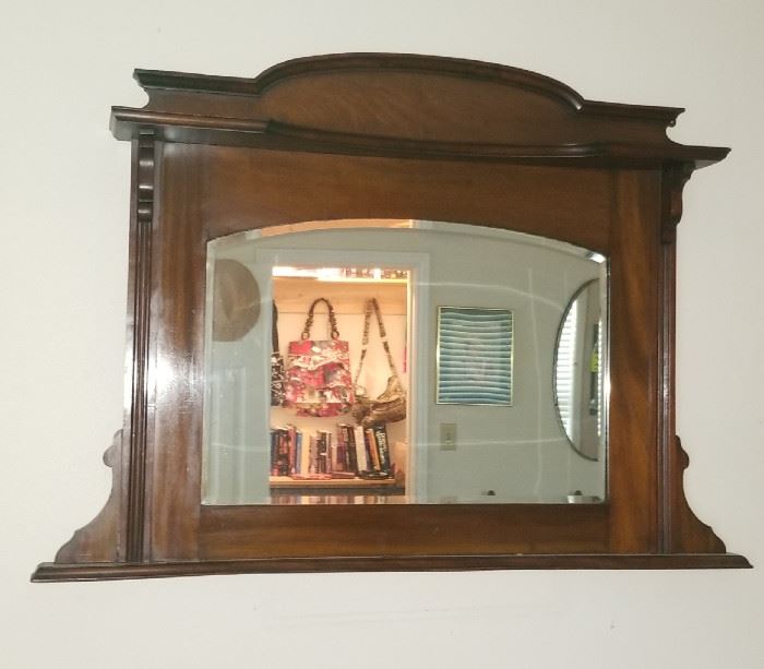 Antique Beveled Wall Mirror with Shelf