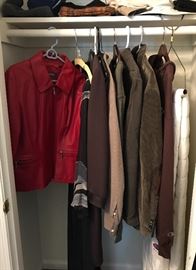 Cole Haan red leather jacket on left, XL