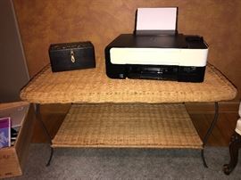 Wicker coffee table and printer