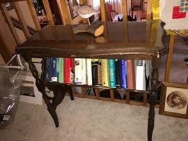 Antique book table with glass top