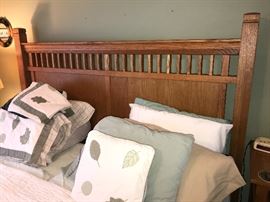 Stanley Furniture mission style king headboard and (2) twin mattresses and boxsprings
