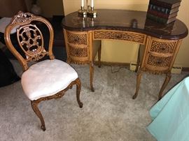 Antique vanity with chair and glass top