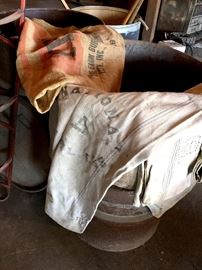 FEED BAGS! Two Tubs Of Them!...Burlap and Canvas!...