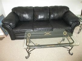 BLACK SOFA, COFFEE TABLE