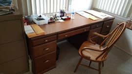 vintage 9 drawer solid wood desk with chair