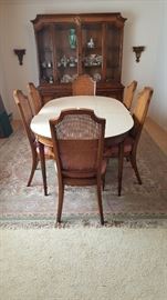 Vintage Weiman dining room set, mint condition:6 chairs, table, two piece china cabinet, 2 leaves, table pads-> Make Offer!