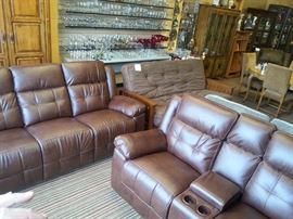 Brand new electronic recline headrest adjust and USB phone chargers. 80/20 mix. Not 100% leather, but super high quality