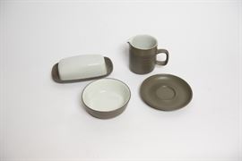 Stoneware Cup And Saucer, Bowl And Butter Dish