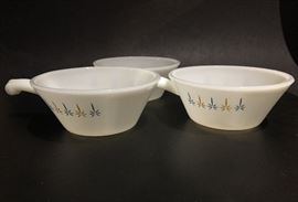 Vintage Fire King, Atomic Candle handle soup bowls