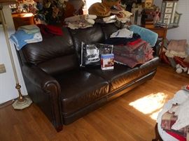 Leather Sofa, Vintage Linens