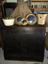 Vintage Solid wood Chest; Port Hole mirrors