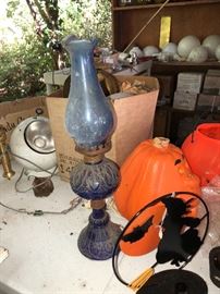 Vintage Blue glass oil lamp
