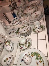 Strawberries; butterflies; tea set kitchen set; cream and sugar; spoon rest; tea cups