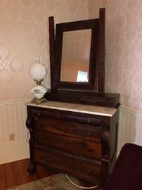 Vintage vanity/dresser; solid wood marble top