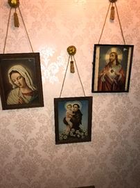 framed saint, Mary, and Jesus