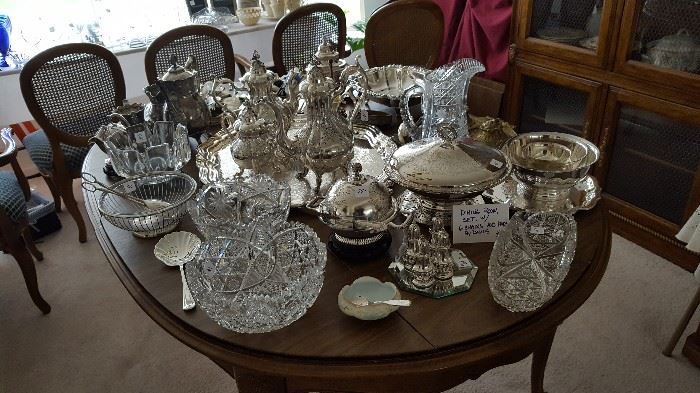 Cut Crystal & Ornate Plated Tea Sets