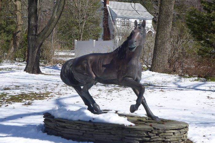 Trotting Horse by P. V. Mena. Bronze statuary - lost wax casting - suitable for indoor or outdoor. Includes stacking stones that create platform.