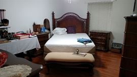 Queen Headboard, Tempur-Pedic Mattress and box. and Foot bench