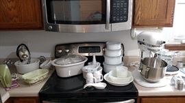 kitchen aid mixer on the right...on the left side has a vintage mixer with bowls