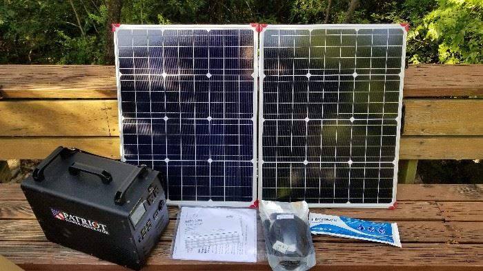 Complete new in box 1500W solar power generator. Patriot brand generator, Lion energy solar panel.