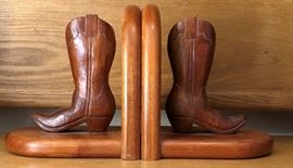 Carved Wood Cowboy Boot Bookends