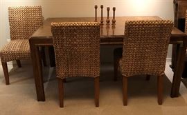 Drexel Dining Table w 2 Leaves Vintage
Pottery Barn Seagrass Side Chairs (4) Honey Color