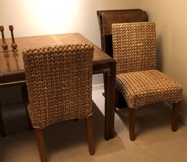 Drexel Dining Table w 2 Leaves Vintage
Pottery Barn Seagrass Side Chairs (4) Honey Color