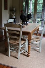 PINE KITCHEN TABLE WITH 4 LADDER BACK RUSH SEAT CHAIRS