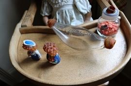 ANTIQUE BANANA SHAPED GLASS BABY FEEDER AND BOTTLE