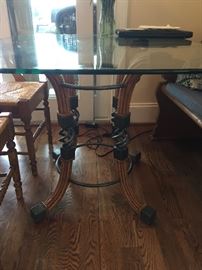 GLASS BREAKFAST TABLE WITH TWO CHAIRS
