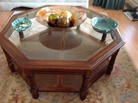 Octagon Oak & Glass Cocktail Table