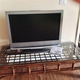 Flat Screen TV & Bamboo & Glass Coffee Table