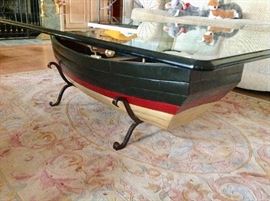 A side view of the Ethan Allen Boat Cocktail Table.