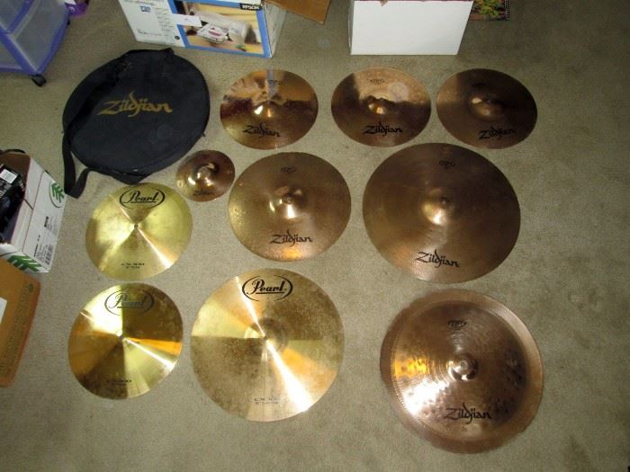 Upstairs 1st Left Bedroom Left: Pearl 5 Drum Set w/10 Cymbals -4 Drums Missing  Skins