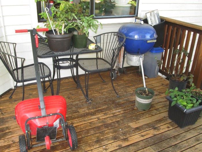 Back Deck: Spreader, Wire Table w/2 Chairs, Grill, 
