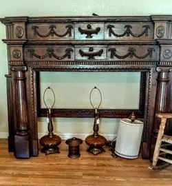 2 piece mantel.  The back piece sits on top of the front piece and secures to the wall.  Absolutely beautiful.  This was at my store in The Mill (that recently closed)