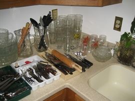 glass, cutlery, flatware 