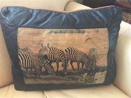 SCREEN PRINTED LEATHER THROW PILLOW