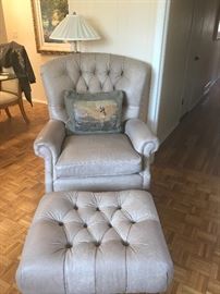 THOMASVILLE LEATHER CHAIR AND OTTOMAN