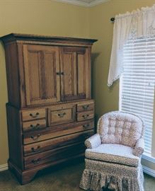 Lexington armoir, pink/white boudoir chair